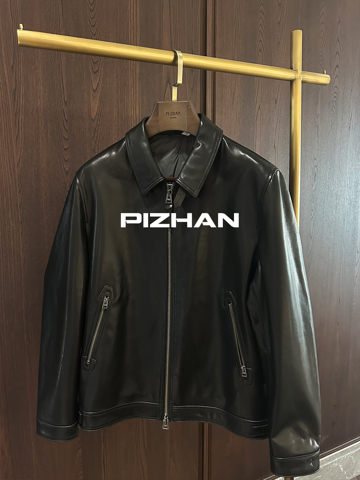 6175山羊皮白鹅绒外套机车夹克真皮外套