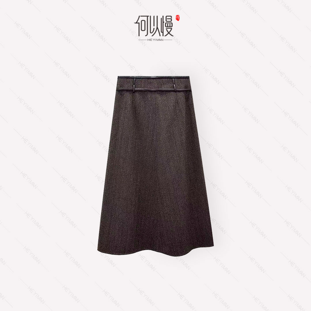 【何以慢】绵羊毛棉混纺秋冬季时尚百搭气质包臀A字半身裙B4-A5289