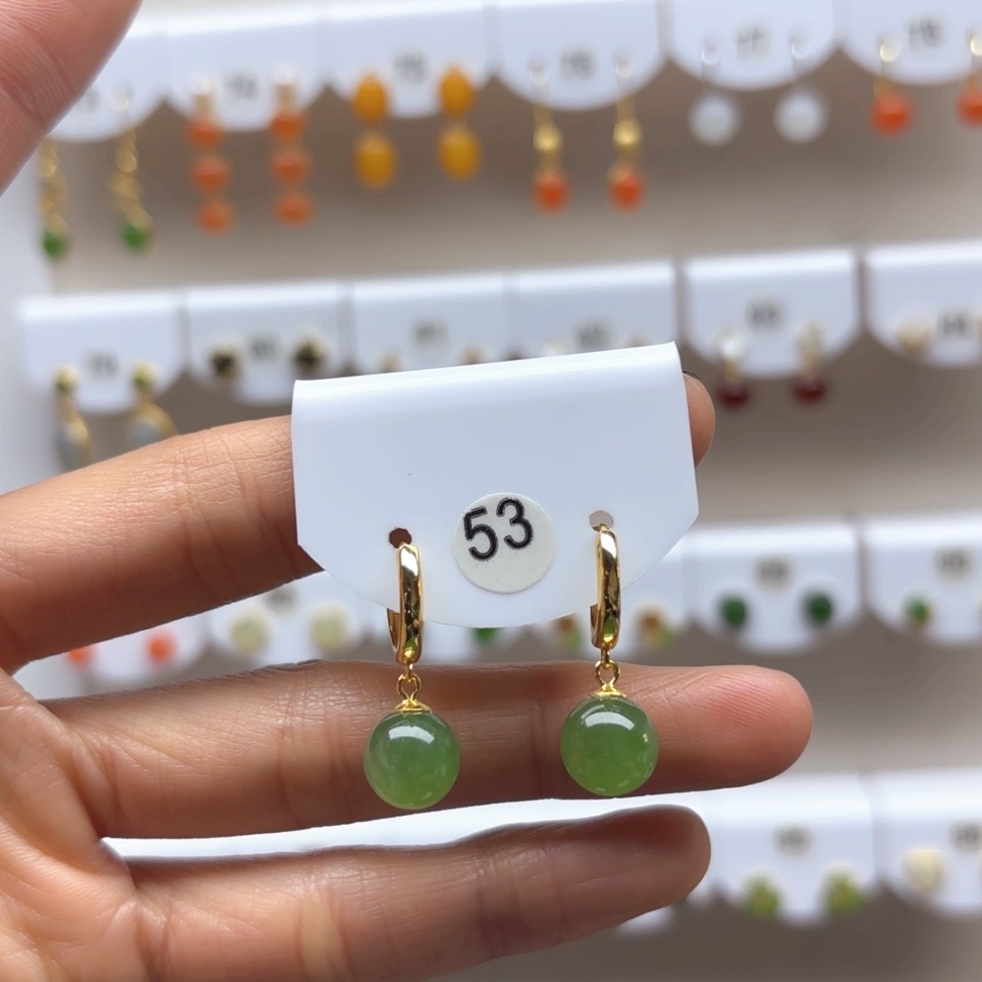 和田玉耳饰银S925镶嵌2