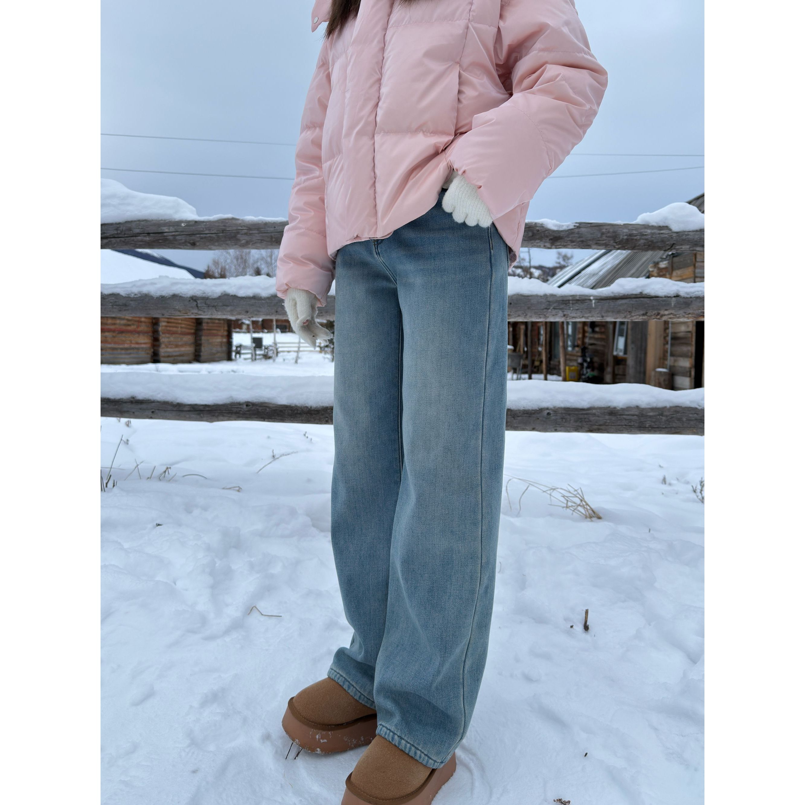 拉贝尔/重生 重工高腰设计浅色直筒复古牛仔裤秋冬 Co&Sheng