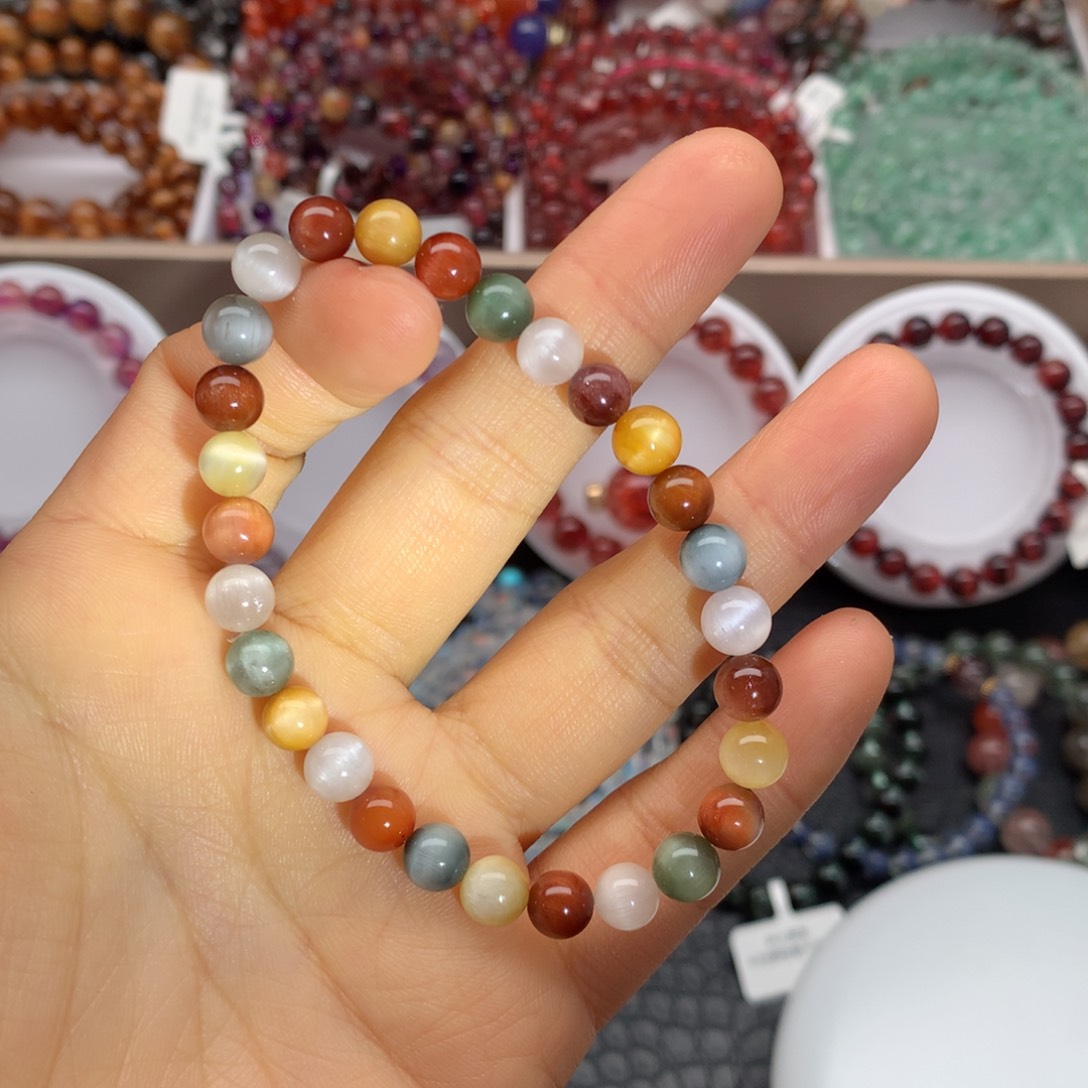 水晶手链未镶嵌满猫眼彩兔毛6.8