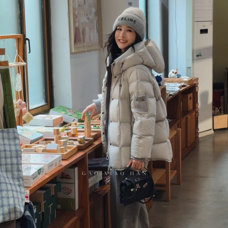 【95鹅绒】顶奢高货2025女士休闲宽松一手长连帽加厚羽绒服801