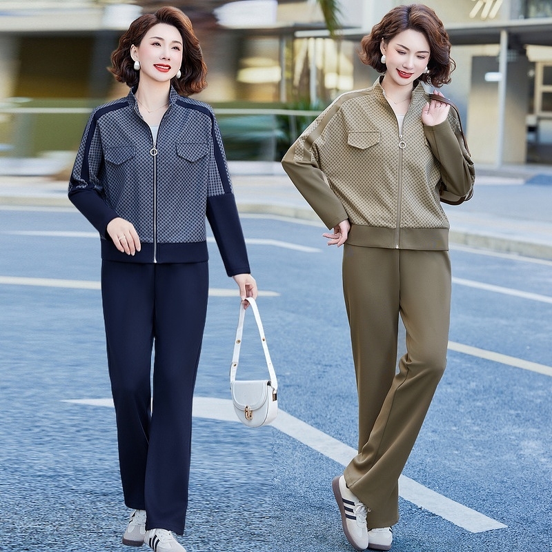 妈妈款洋气外套春秋运动套装50岁中老年女秋装新款时尚减龄两件套