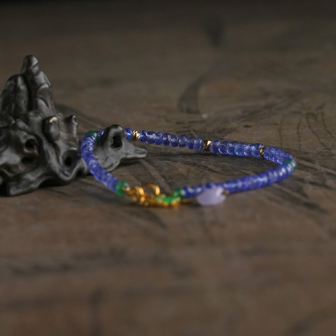 【观月】【暮光】18K金坦桑石天然A货翡翠手链