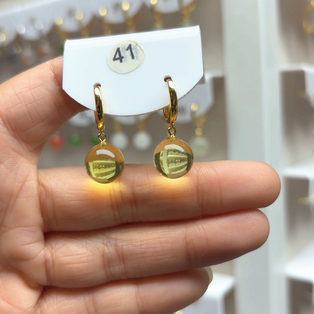 金珀耳饰银S925镶嵌金珀