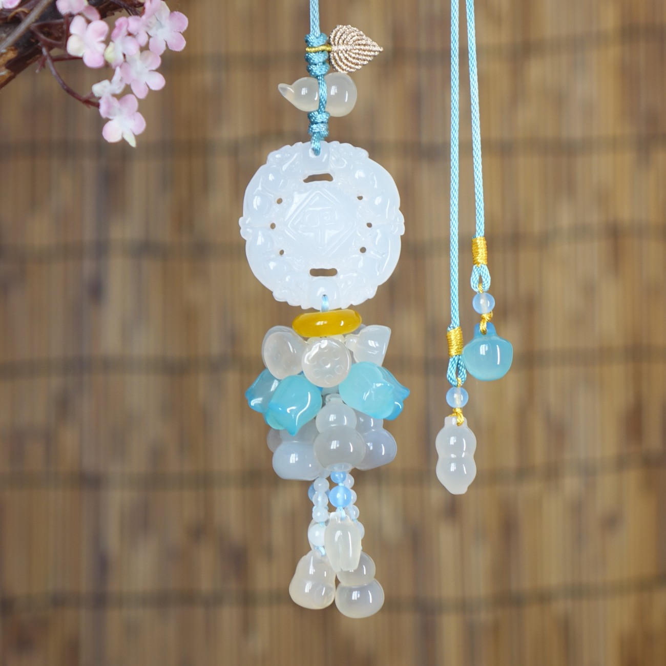 平安牌蓝风铃-简约时尚天然玉石车挂