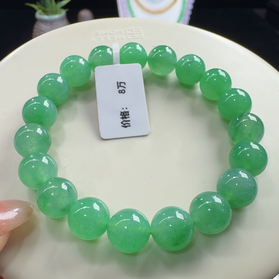 未镶嵌手链翡翠冰胶水润甜阳绿卡10性价比巨高！