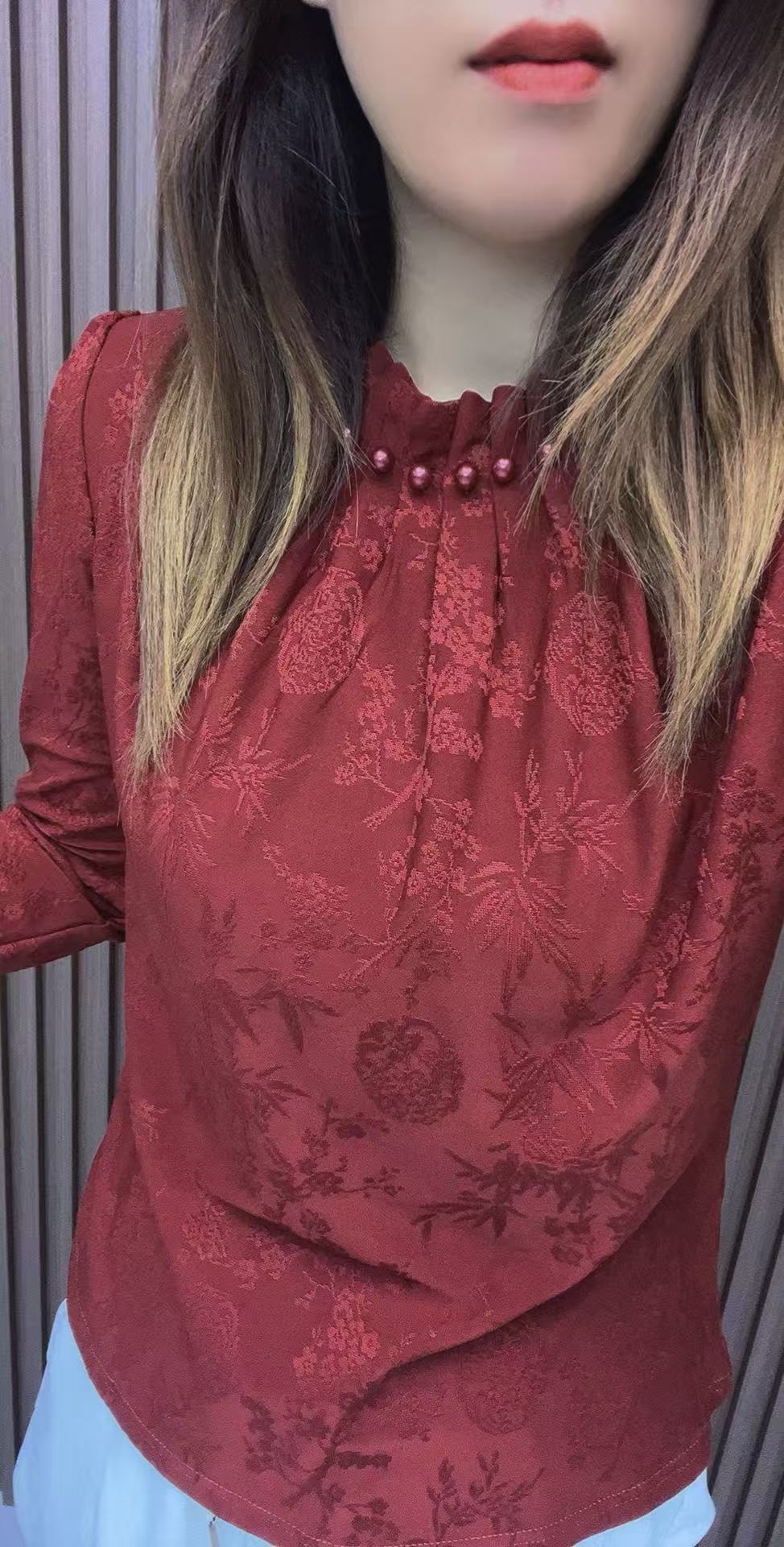  86127重工提花钉珠工艺加绒加密防风打底衫