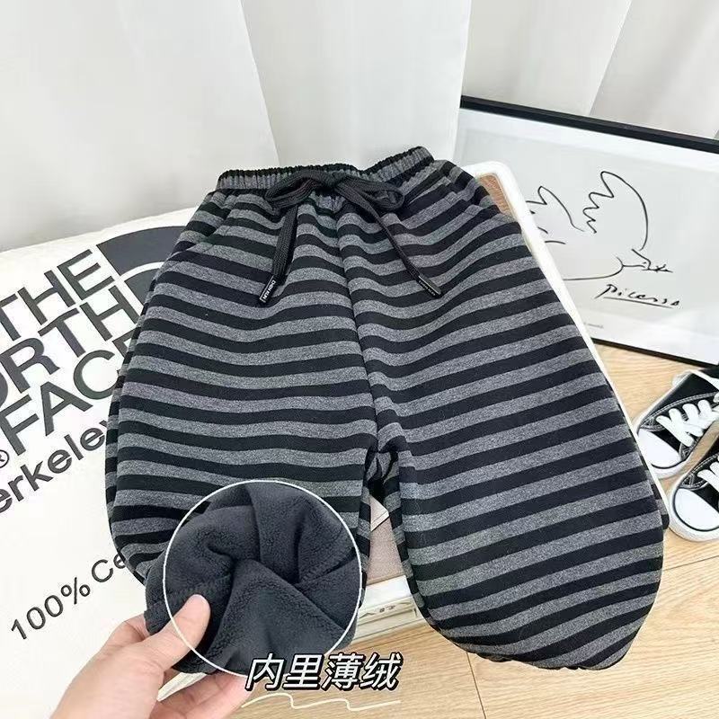 男女休闲裤皮筋腰带系带冬季绒裤男卫裤男童韩版