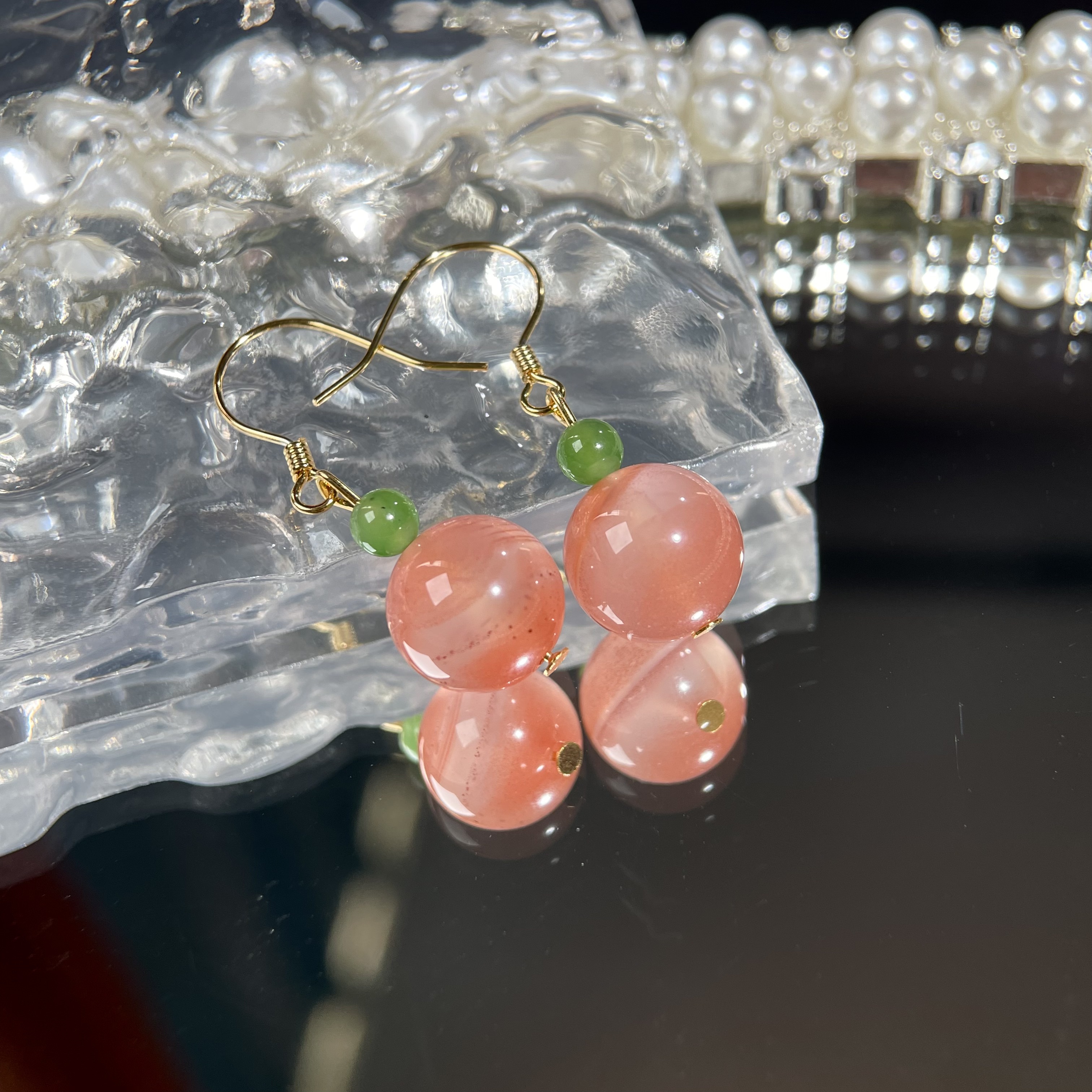 碧玉南红耳钩s925  KT25103124