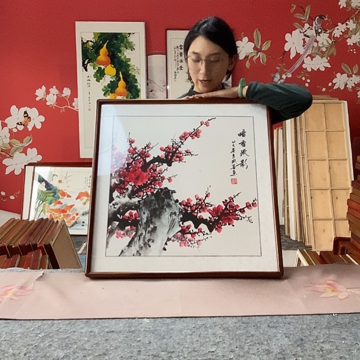 国画手写手绘带框包邮国画作品62✖️62