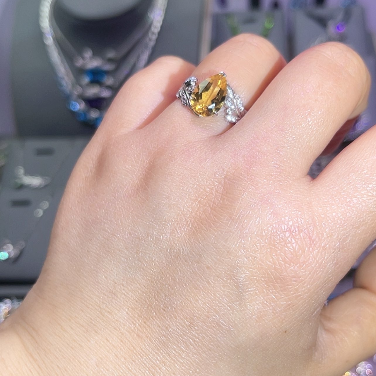 【闪购商品】黄晶戒指银S925镶嵌戒指