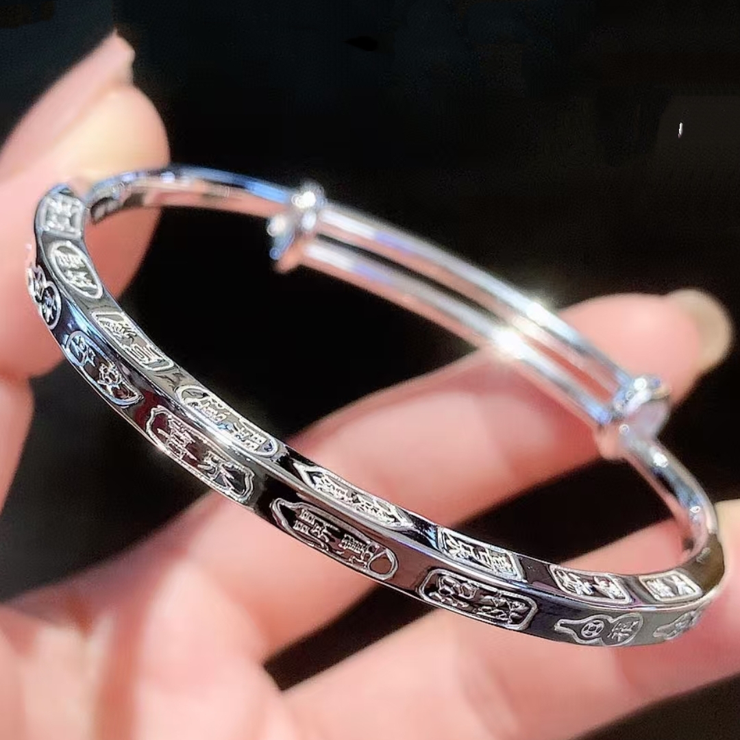 足银手镯 【精工】足银999.9可调节复古手镯实心四方镯子送节日礼物