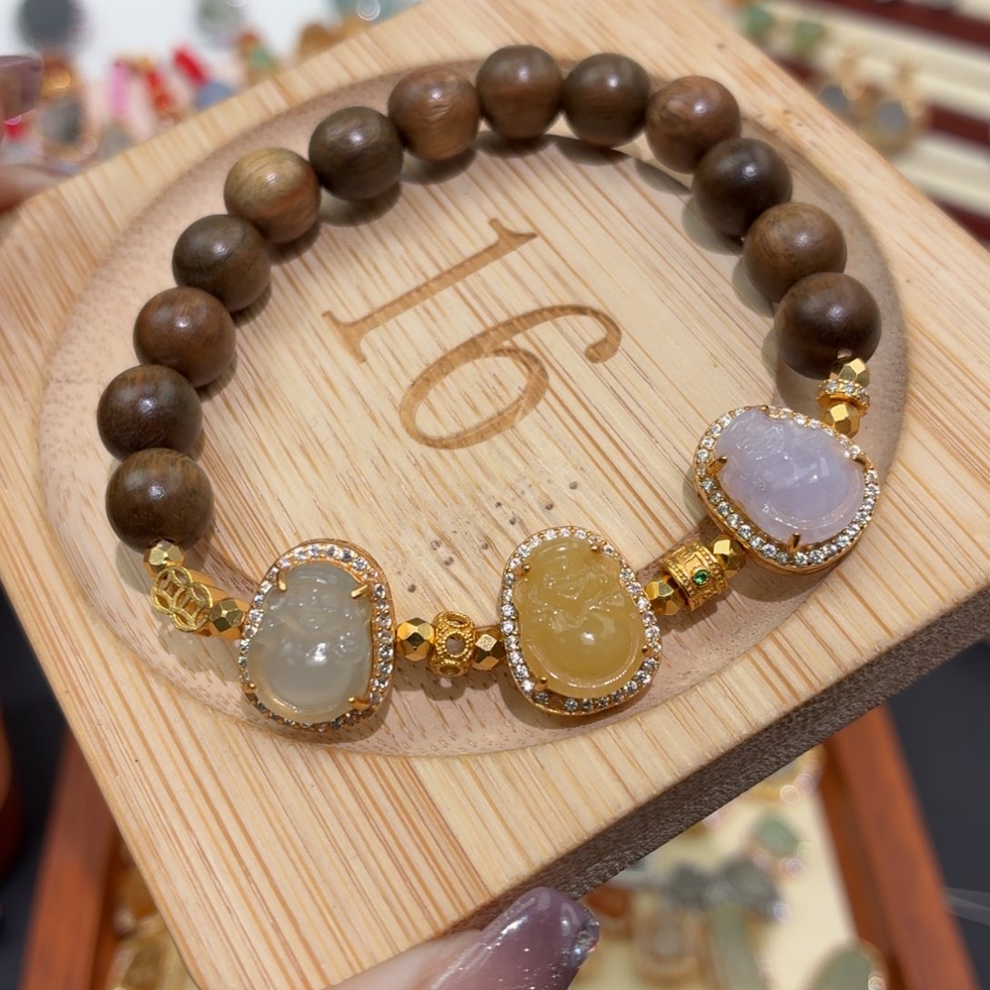 翡翠银S925镶嵌手链财爷手串