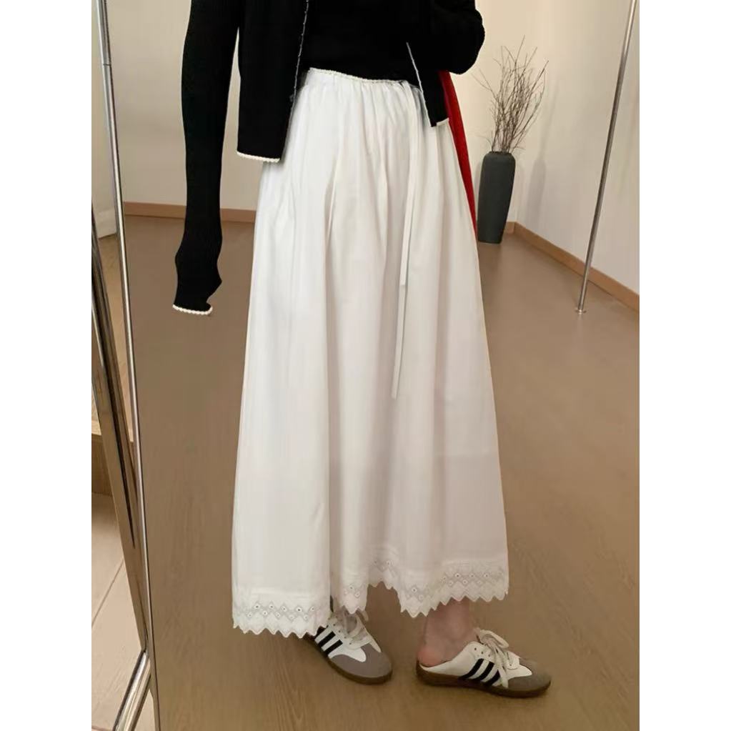 【蕾丝初恋裙】全棉松紧腰蕾丝花边拼接白色半身裙 ~N1881Q小静折扣