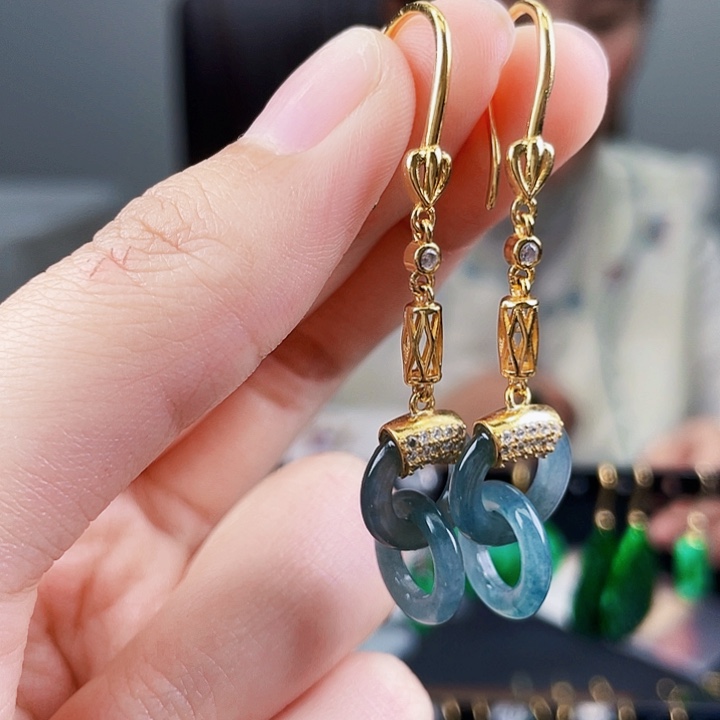 翡翠耳饰银S925镶嵌饰品