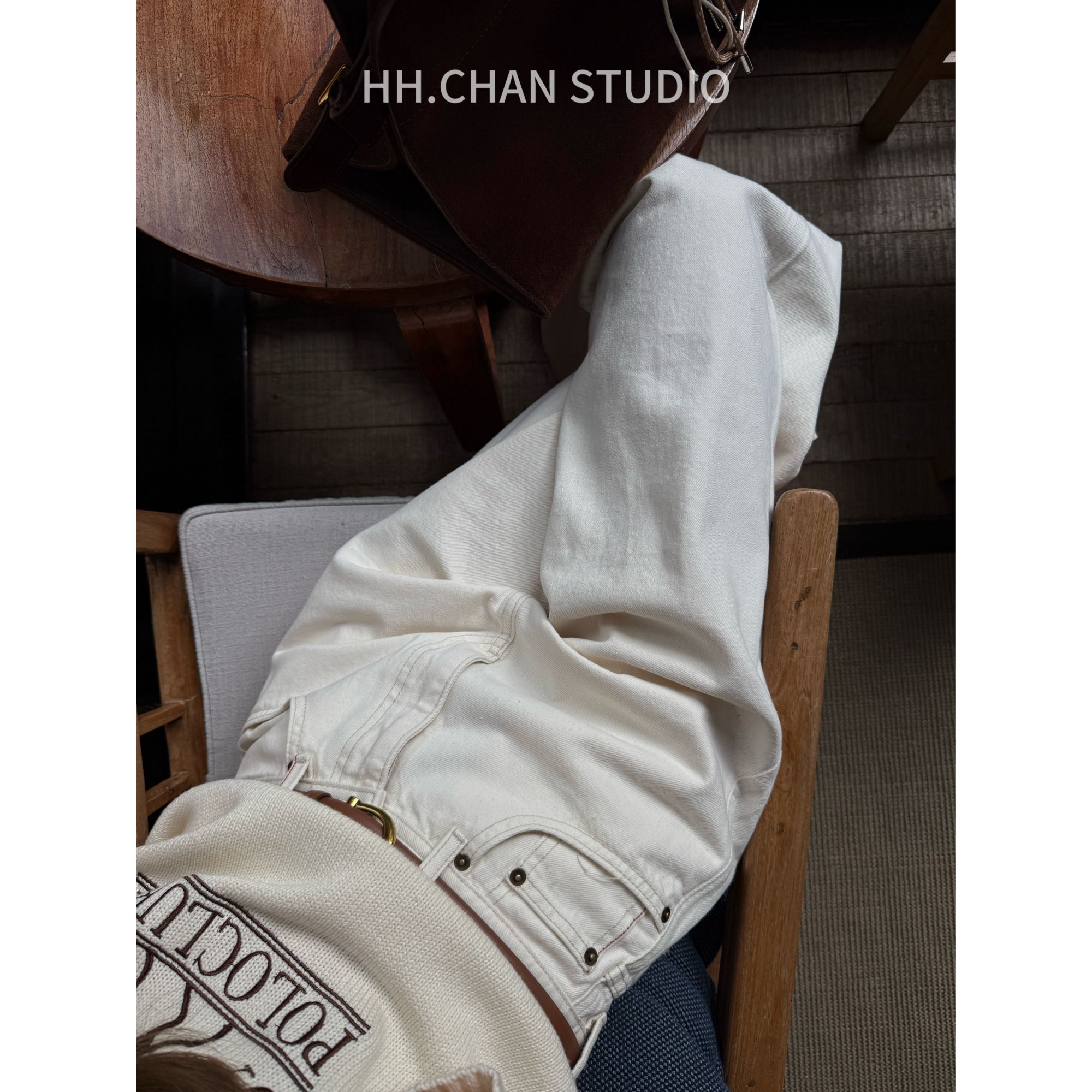 HH.CHAN“极简新贵”汉麻棉高定原牛红线直筒白色牛仔裤HH53T39334