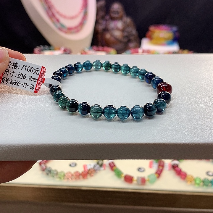 蓝色碧玺手链未镶嵌蓝色手串6.8mm