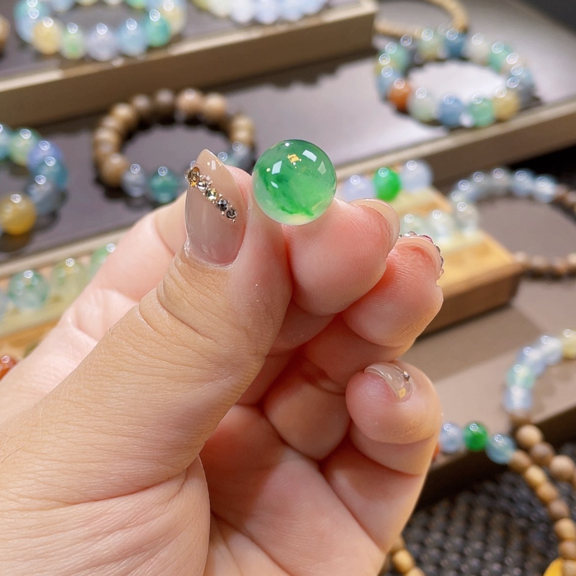 【闪购商品】未镶嵌手链翡翠冰绿底飘花