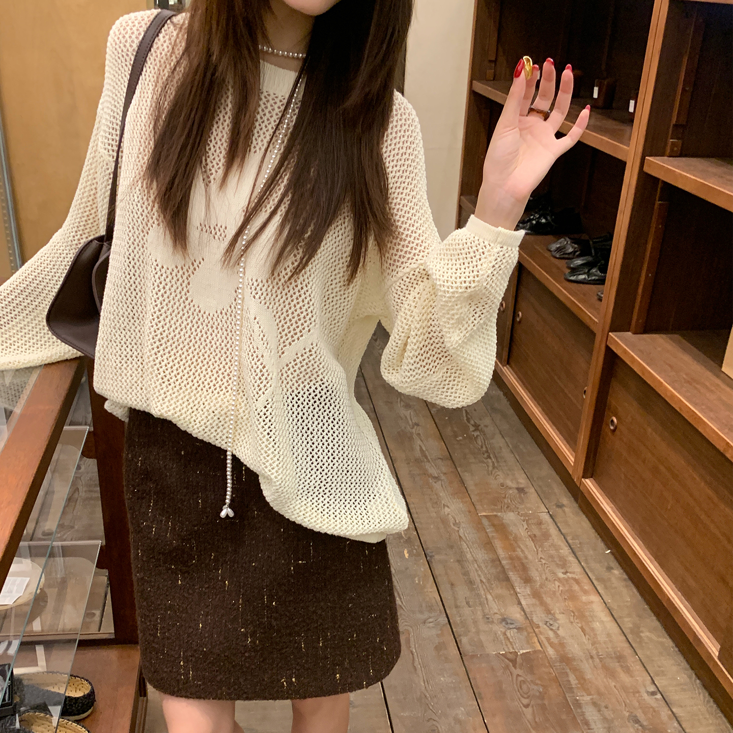 【奶油花朵】RARE ZZ法式温柔针织慵懒风钩花圆领镂空毛衣女