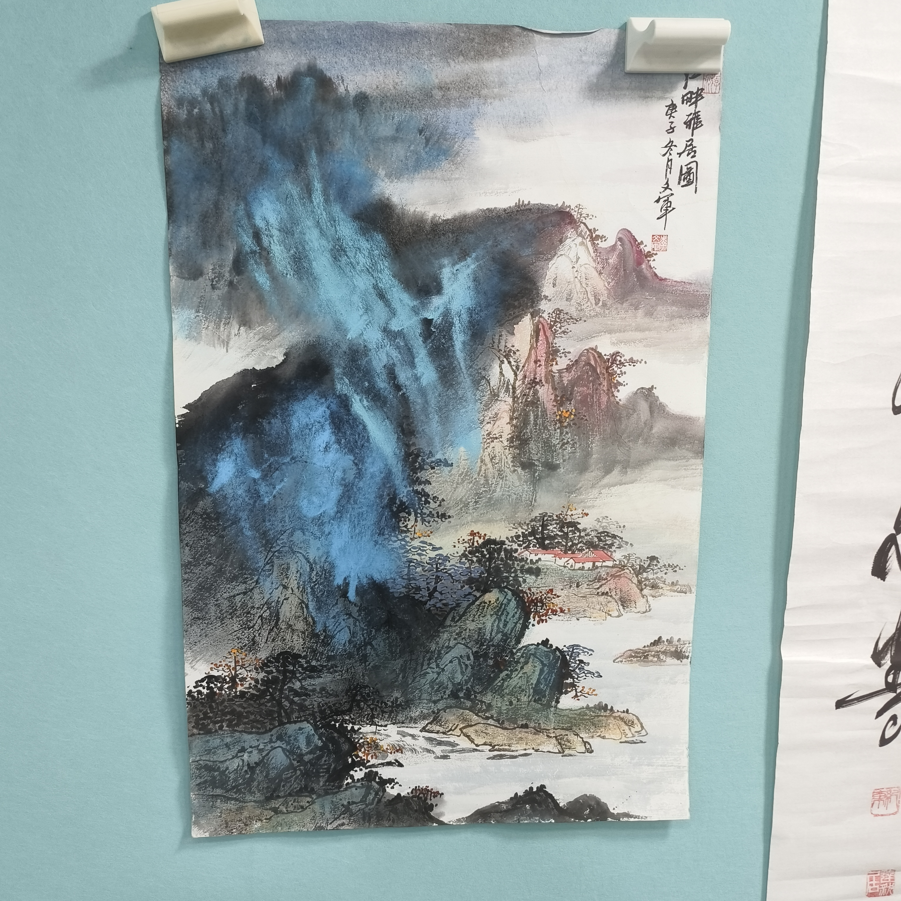 李文军四尺三开山水国画