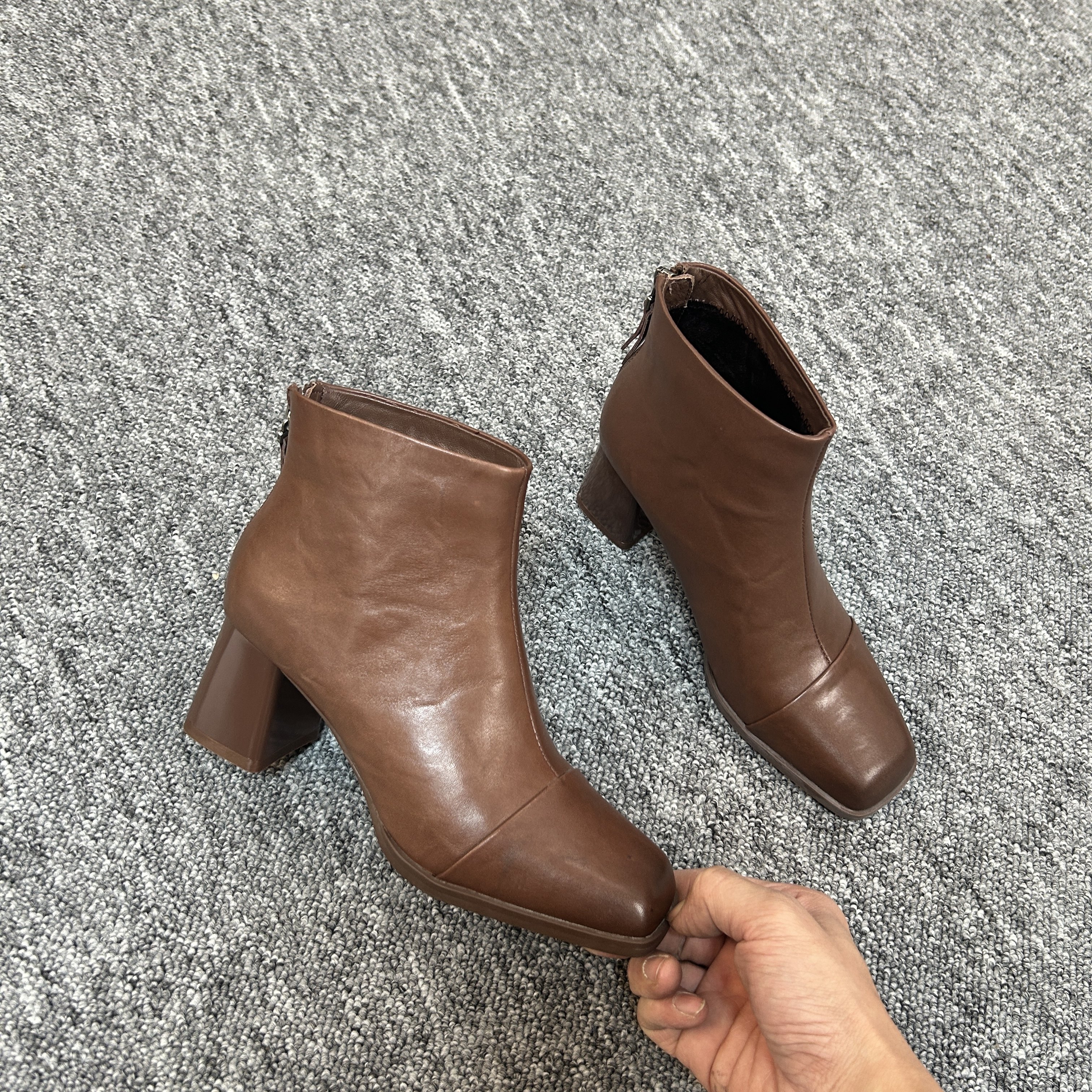 陈老板~牛皮4公分/复古真皮短靴女鞋百搭时尚秋冬靴子0029