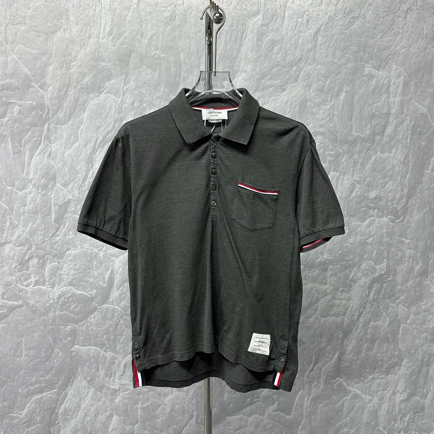 99新 THOMBROWNE 经典条纹Polo短袖3码D10472