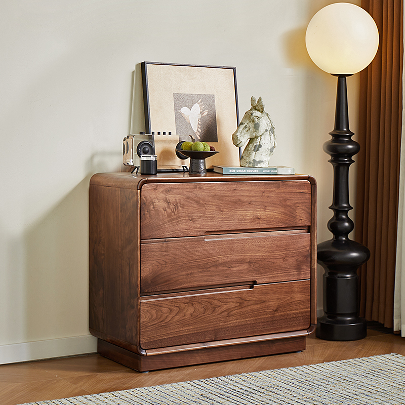 臻致美北美黑胡桃木客厅家用收纳床头柜拾物三斗柜