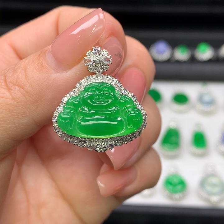 翡翠吊坠(不含链)18K金镶嵌