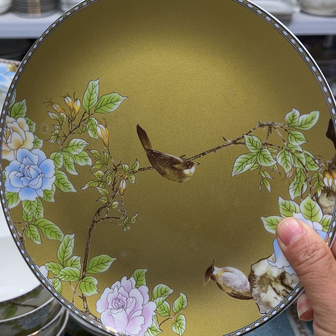 瓷片琴瑟和鸣八寸浅盘四个微瑕