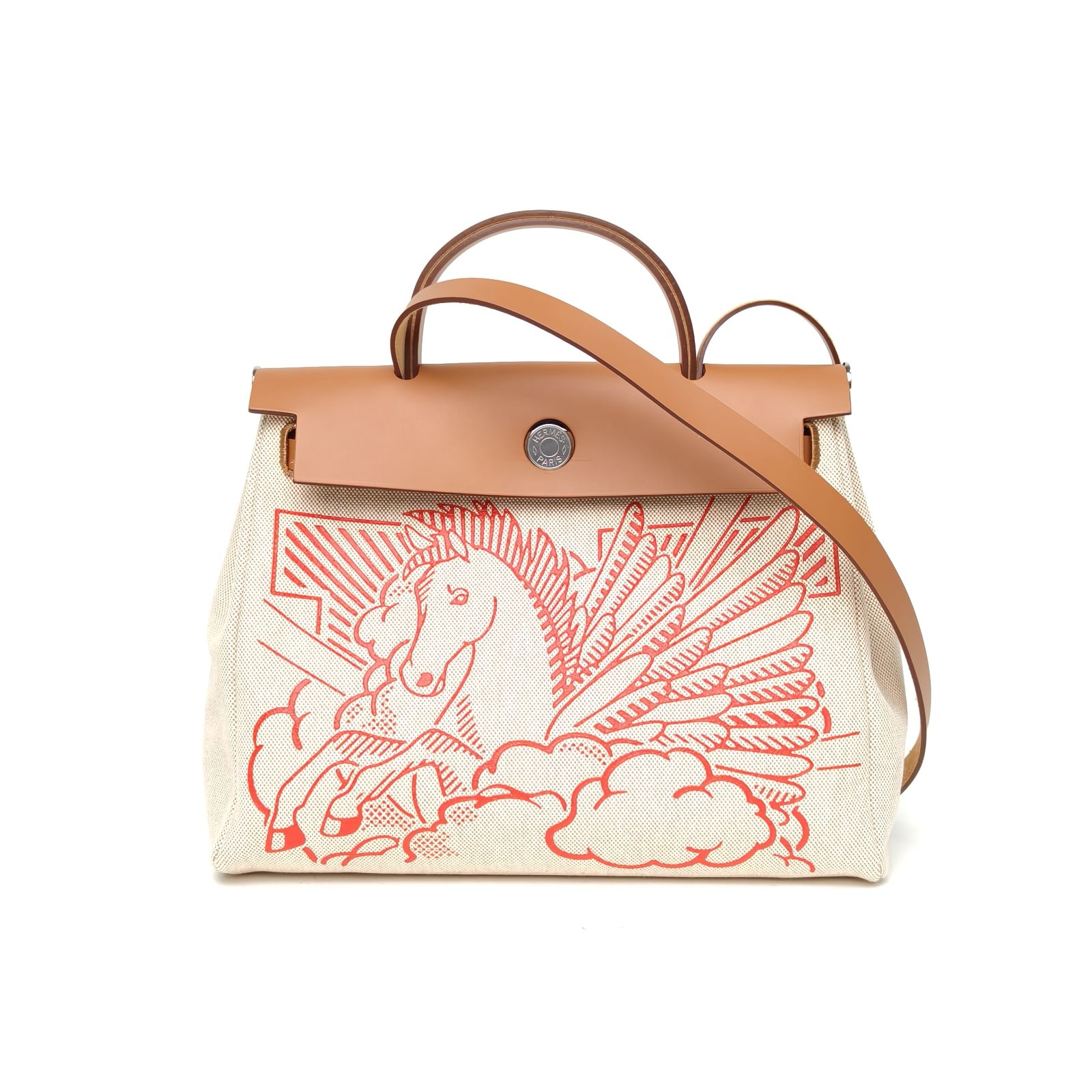 99新 Hermes/爱马仕 【娇】Herbag红飞马手提包14米色 Z刻 621117