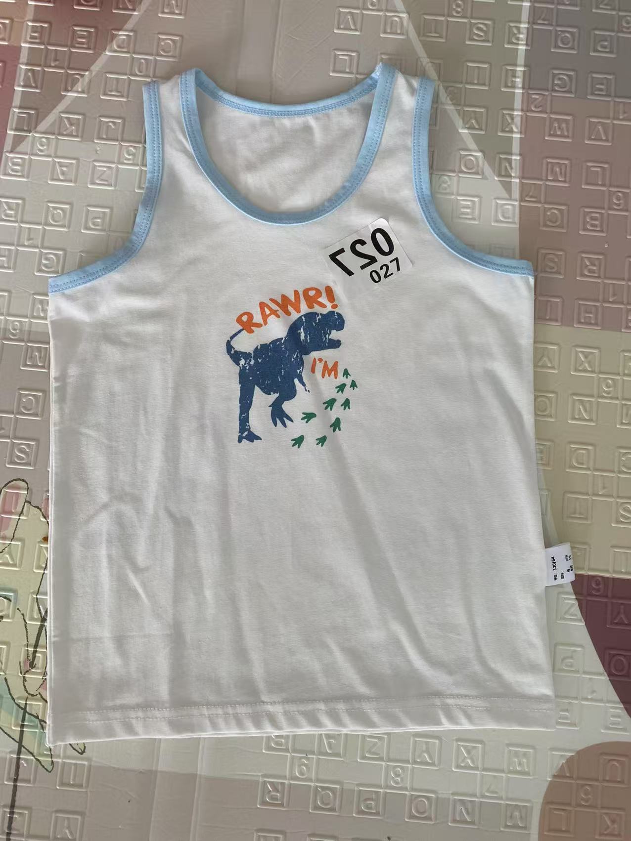 休闲夏季无袖吊带背心卡通针织背心白色春秋男童