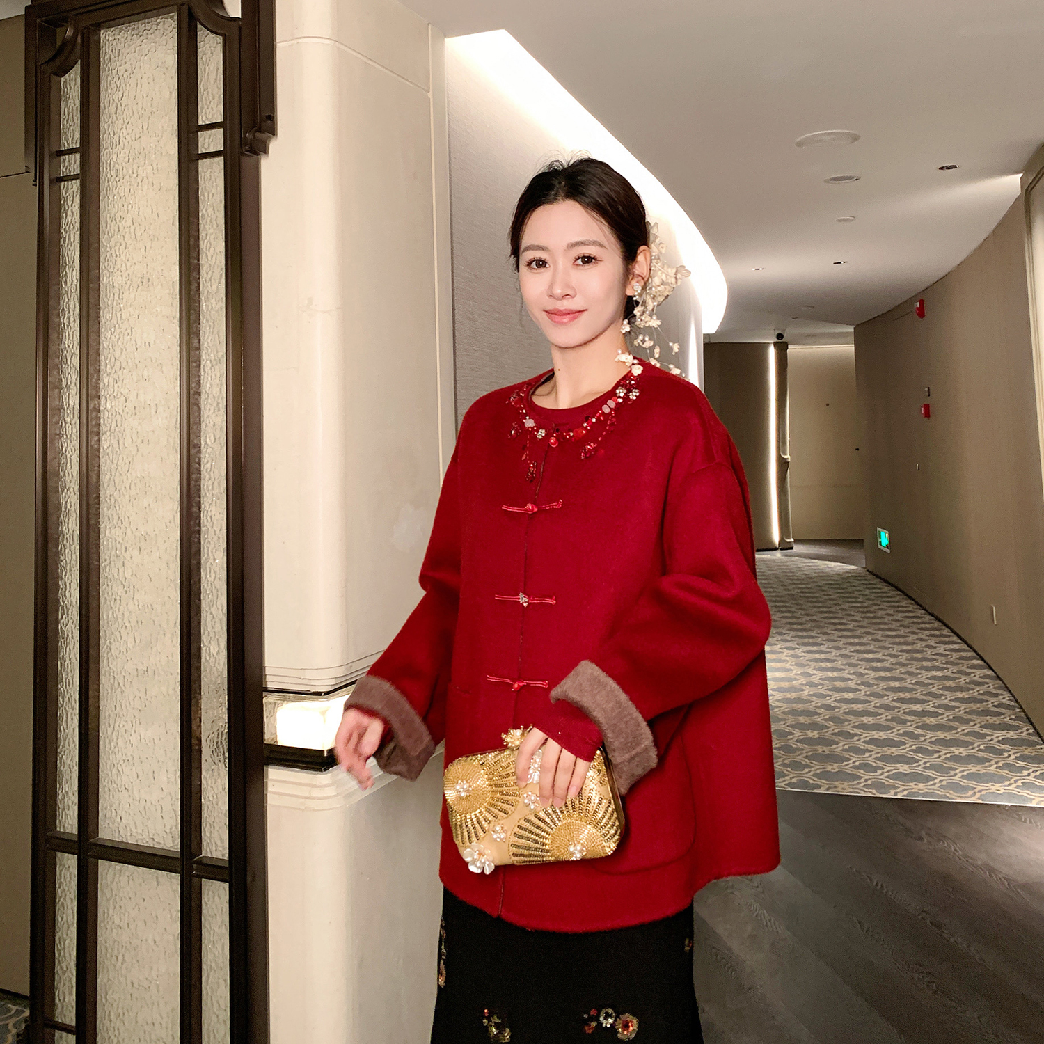 果果家 长袖薄款厚款宽松中式毛呢外套上衣2025女士秋冬呢子大衣