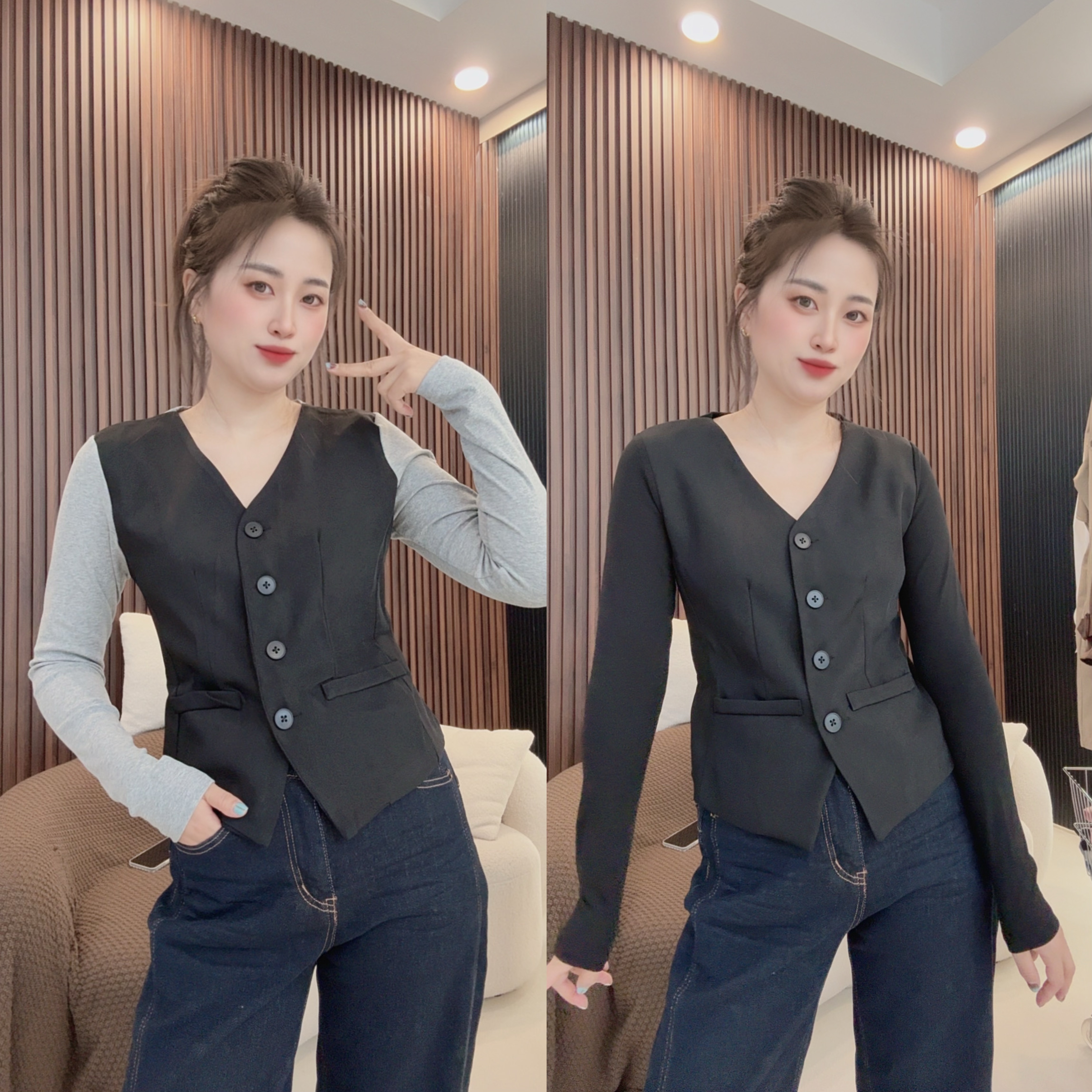 17330拼接马甲假两件T恤衫