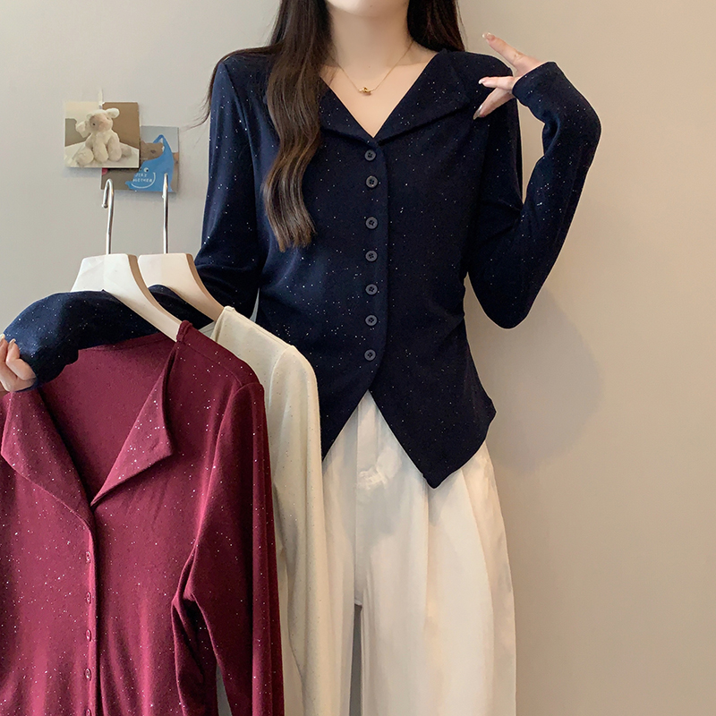 甜美烫钻满天星收腰显瘦T恤长袖上衣百搭2025秋冬新款胖mm大码女