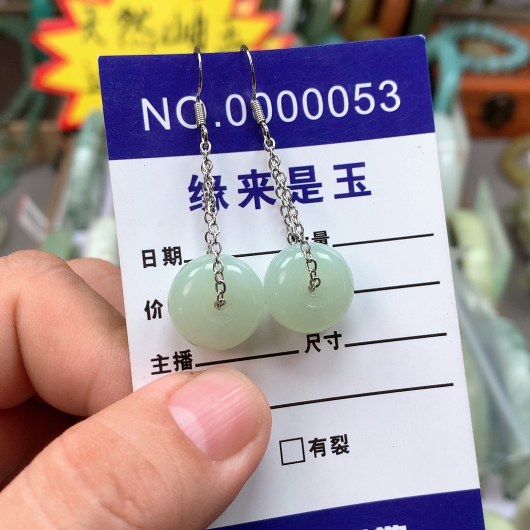 蛇纹石玉耳坠银S925镶嵌