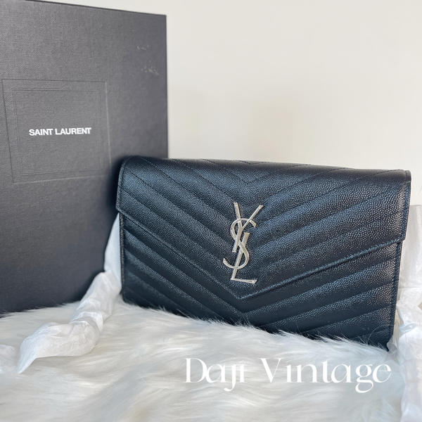 大吉中古/ysl圣罗兰黑银v纹信封斜挎包