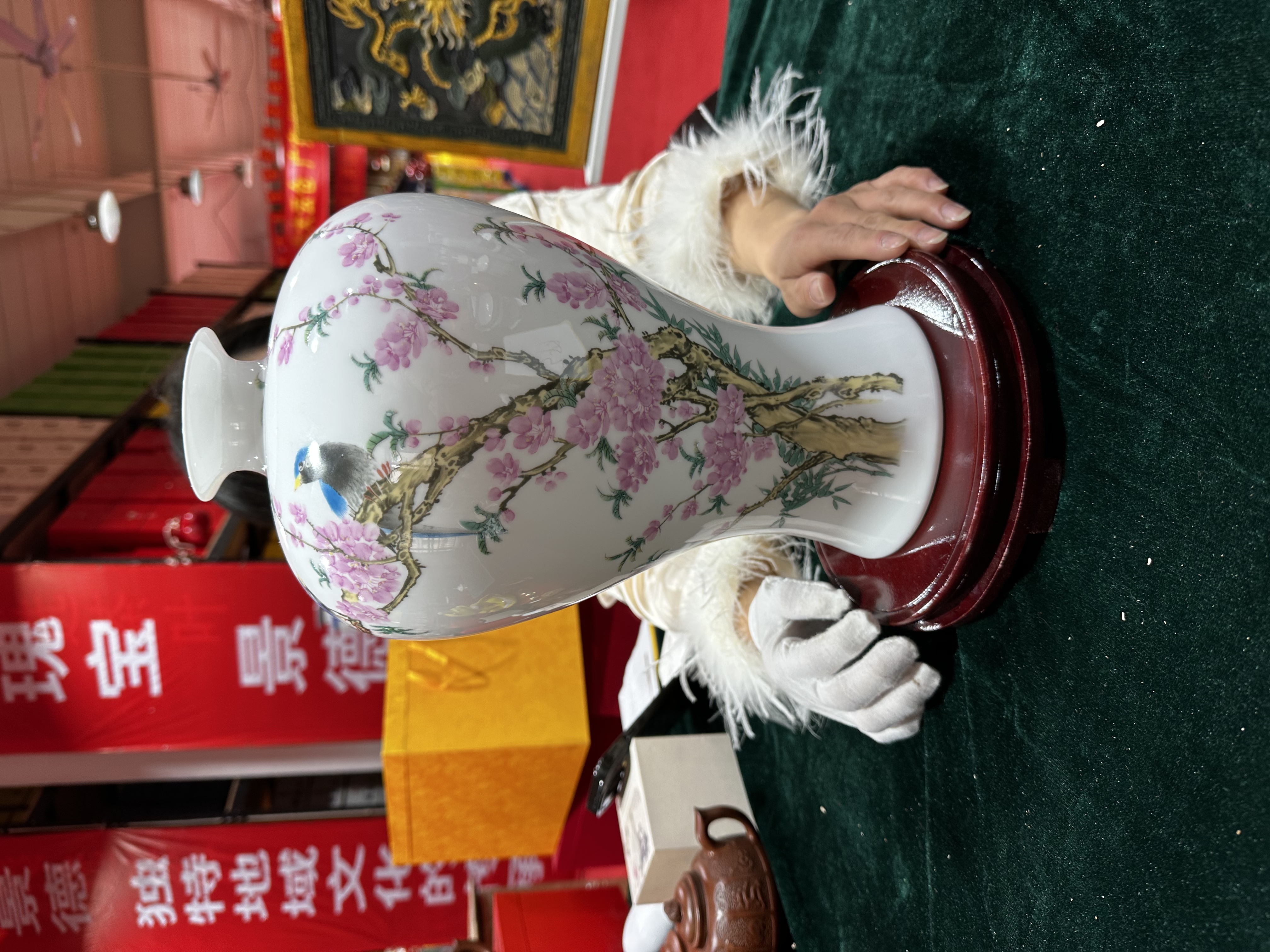 ZY-DP-A324水点桃花鱼尾瓶+底座