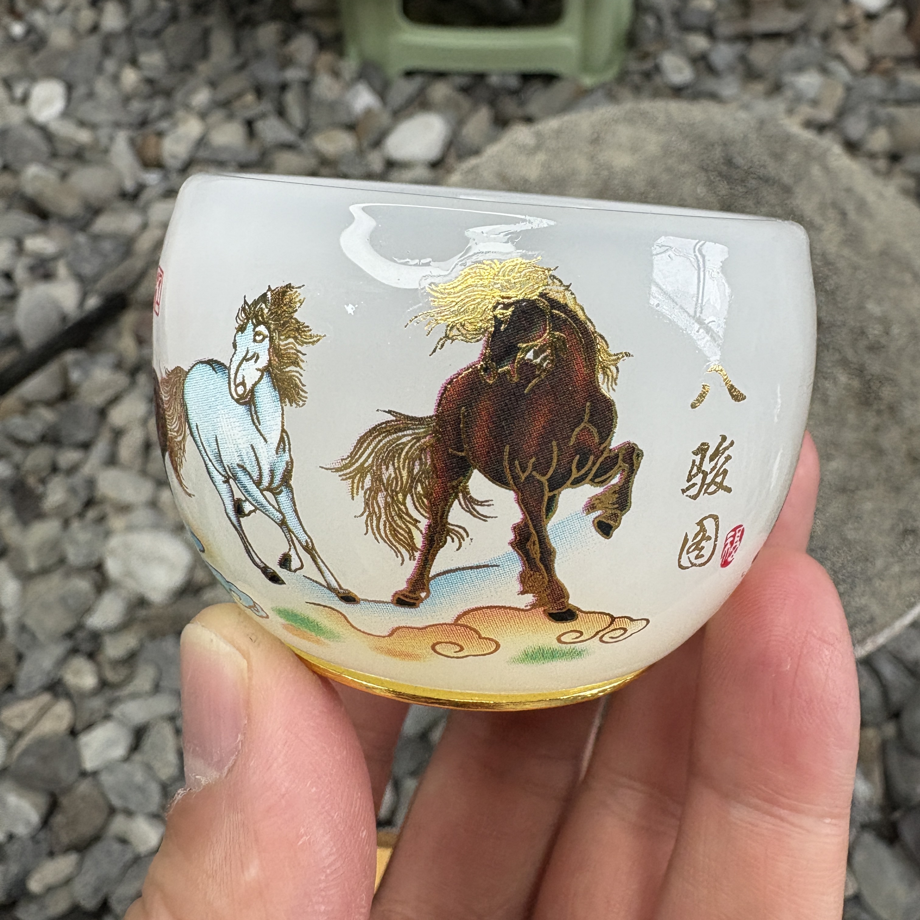 高端茶具茶器（八骏图白玉琉璃夜光杯）主人杯