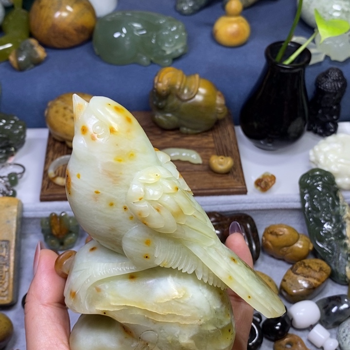 蛇纹石玉未镶嵌岫玉花玉喜鹊