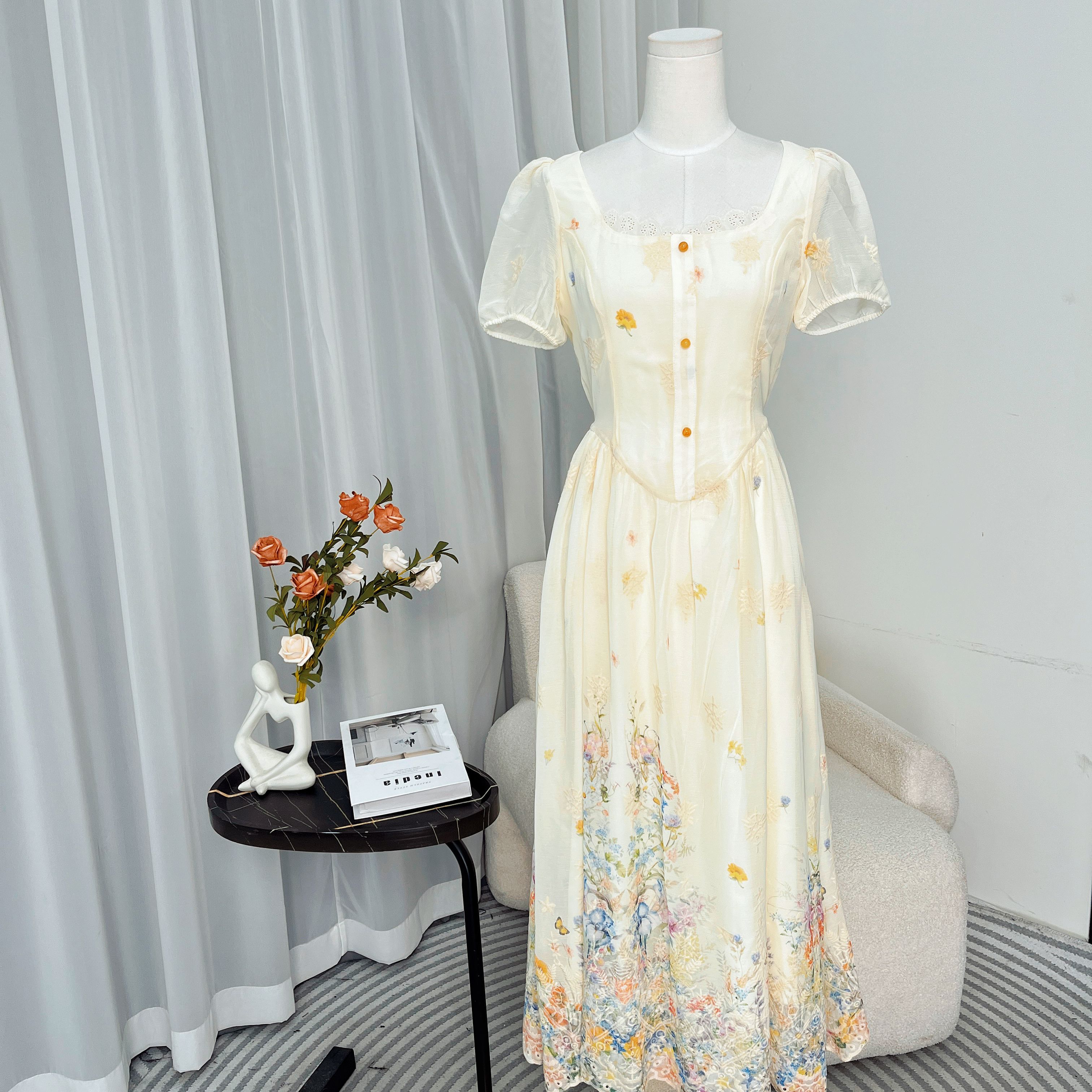 小八定制25夏新国风轻奢印花气质高级感连衣裙 15628 BCK