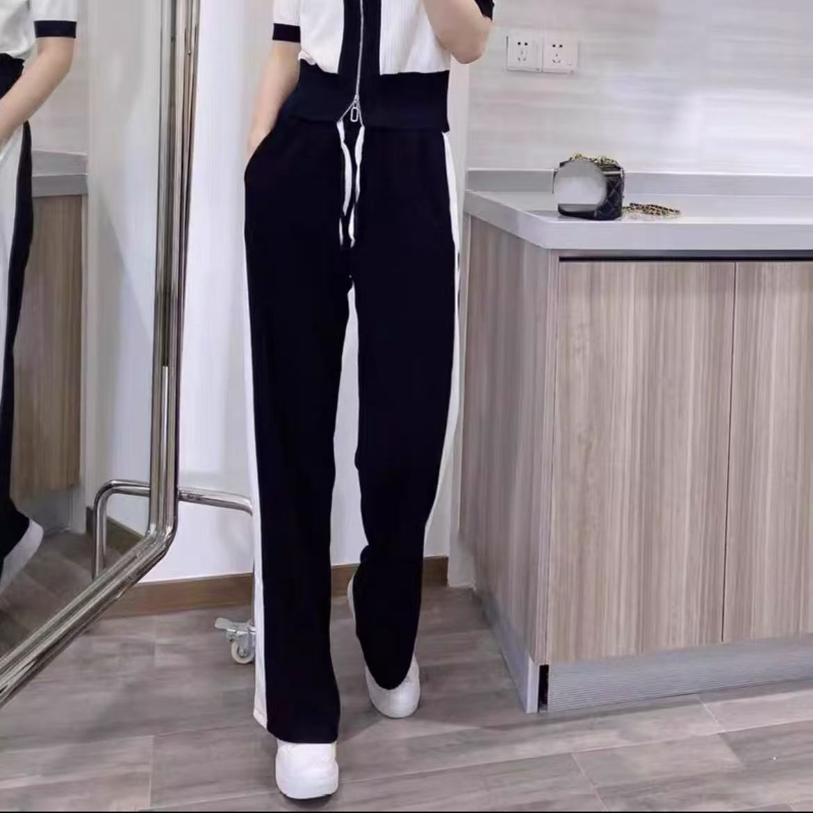 【新款】裤子时尚百搭气质休闲简约显瘦轻奢宽松女装2144[BLK]Q