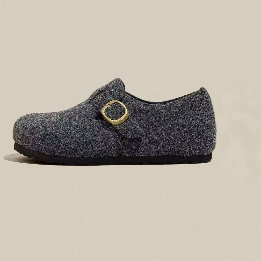 冬季女棉鞋勃肯鞋复古港风乐福鞋冬季纯色潮流风极简风加绒999