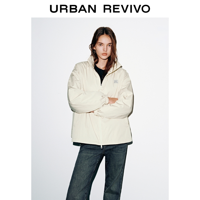 UR2025冬季新款女装休闲简约立领拉链宽松棉服外套UYV150073