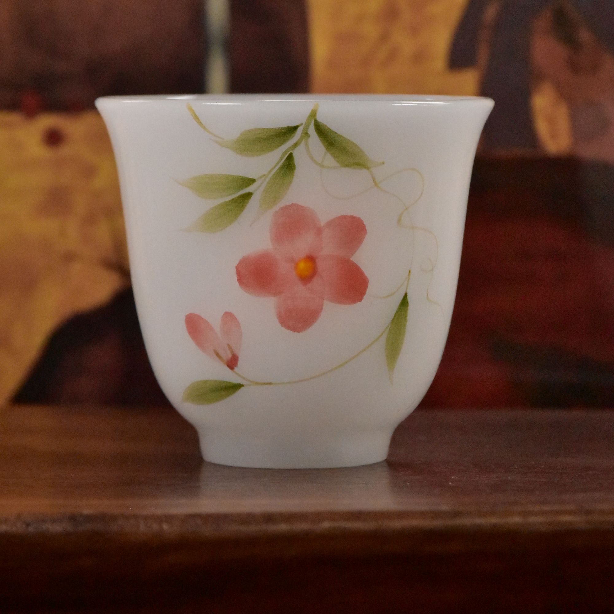 手绘璞玉碎花功夫单茶杯手工薄胎品茗杯客杯商务送礼男生女生长辈