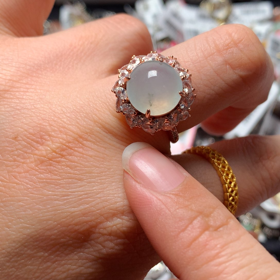 翡翠戒指银S925镶嵌天然翡翠戒指