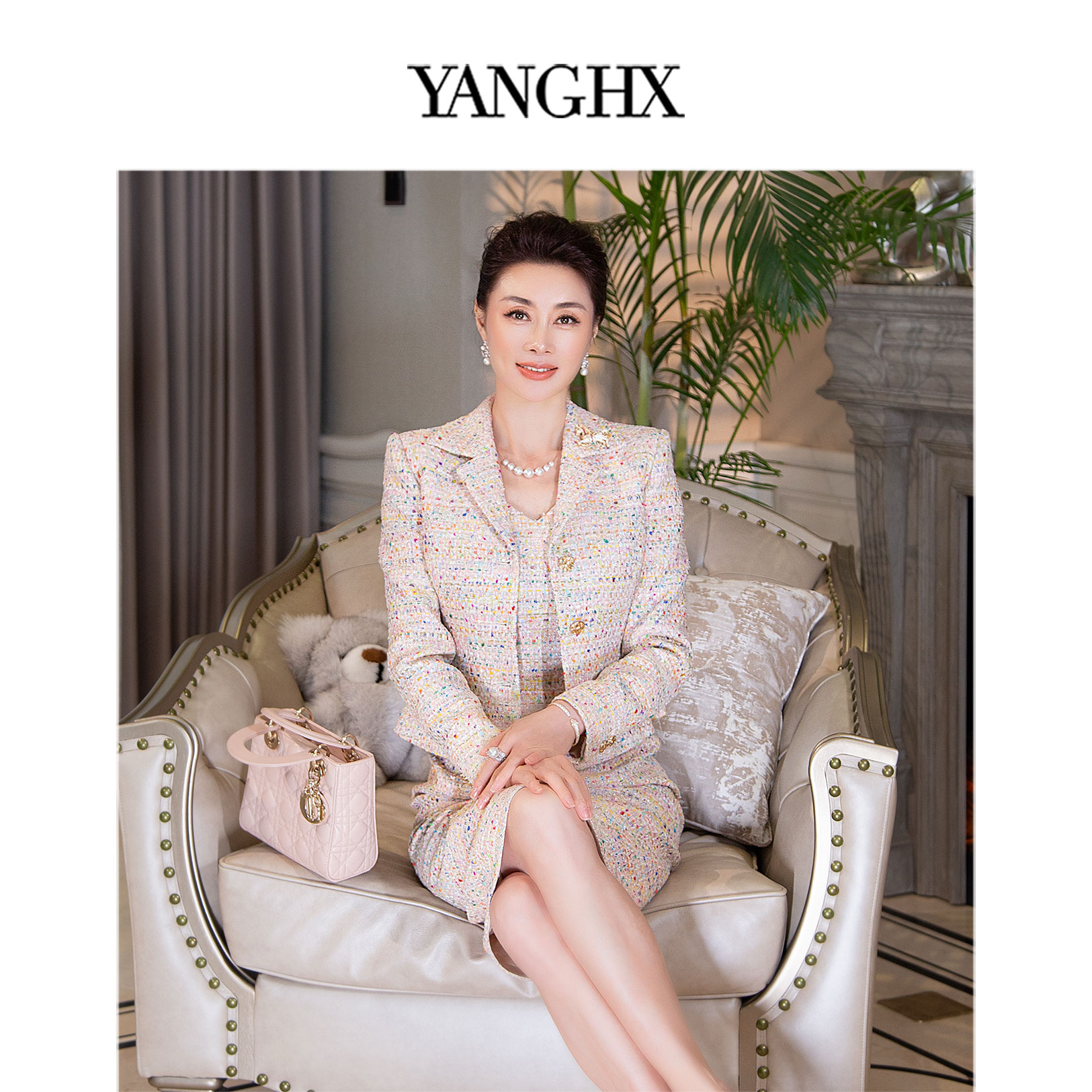 EDFNOT/杨红霞汝意「花呢浮光」混色编织粗花呢上衣HY25651