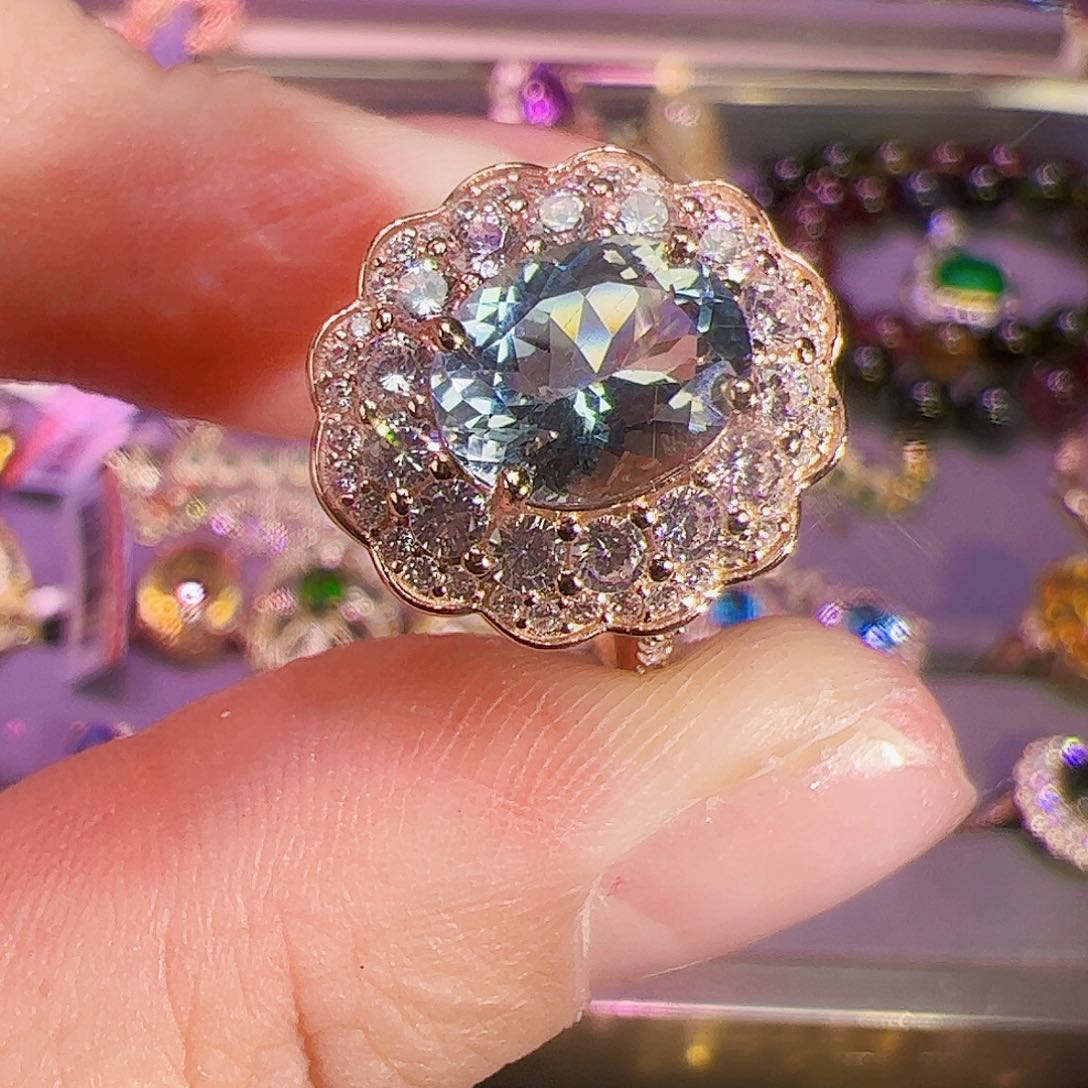 海蓝宝石戒指银S925镶嵌