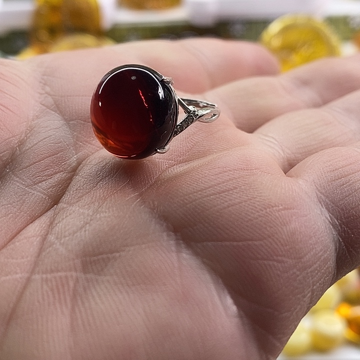 血珀裸石银S925镶嵌戒指