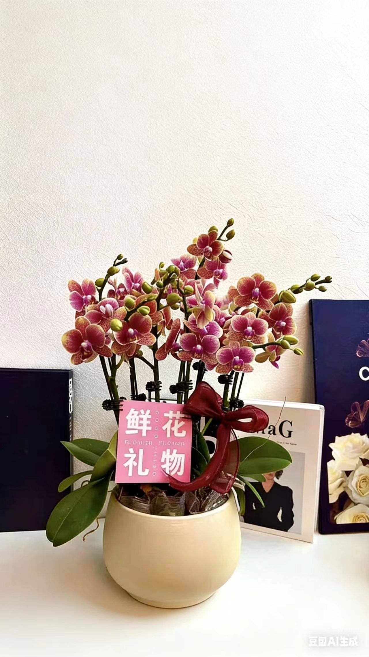 绝美橘红色金蝶蝴蝶兰带花剑花期超久桌面款花卉